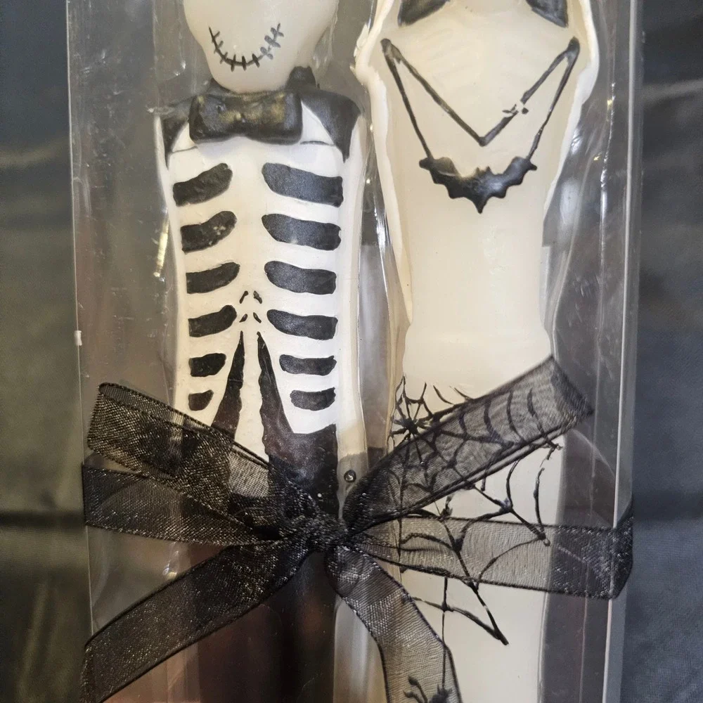 Pier 1 Imports Skeleton Bride and Groom Taper Candles Halloween Decor 10in 2pc